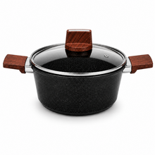 Marble Coated 20CM Dual Wooden Handled Stock Pot with Lid