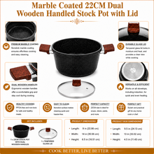Marble Coated 22CM Dual Wooden Handled Stock Pot with Lid