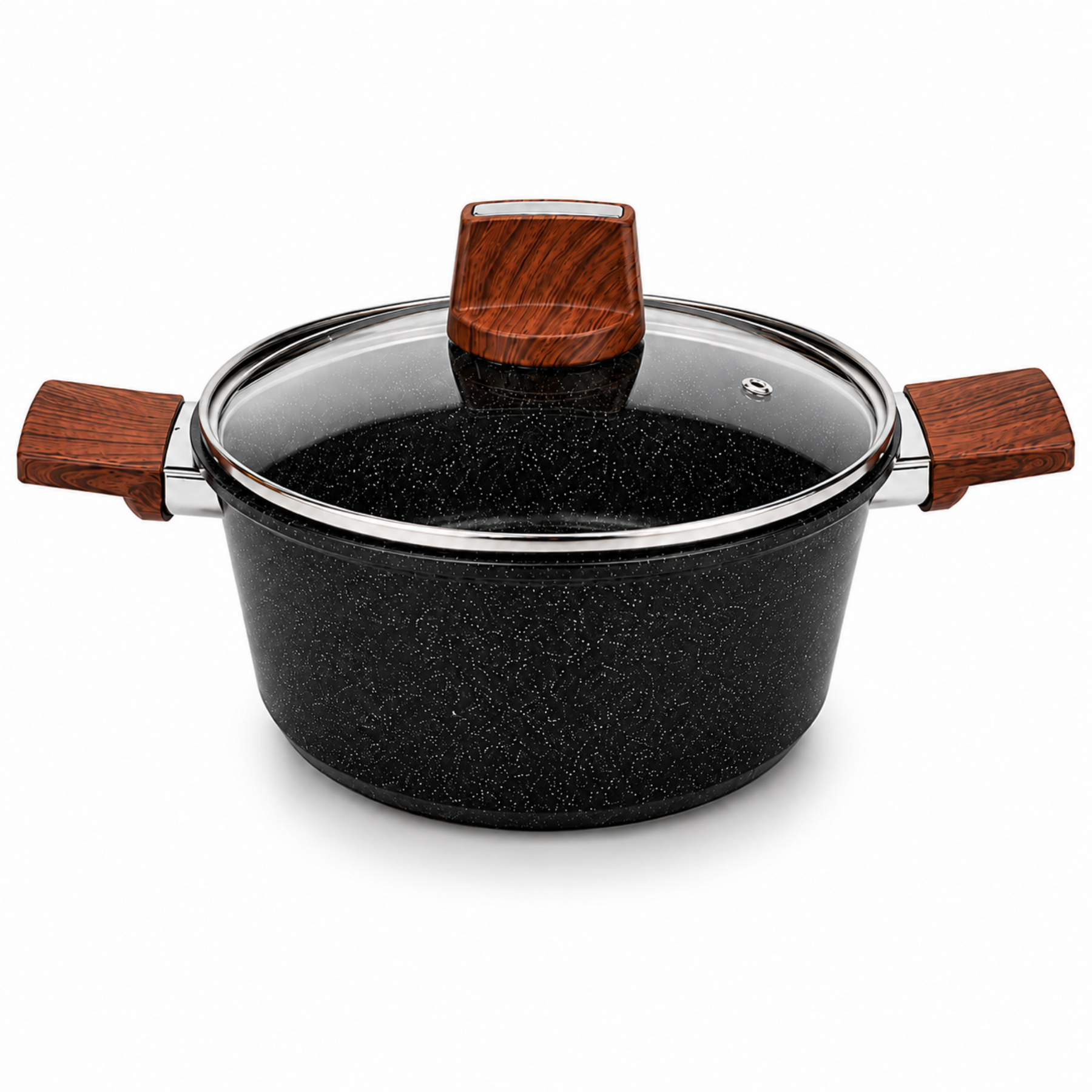 Marble Coated 22CM Dual Wooden Handled Stock Pot with Lid