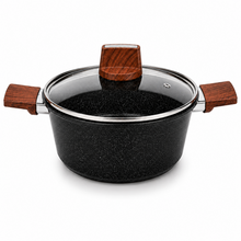 Marble Coated 22CM Dual Wooden Handled Stock Pot with Lid