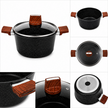 Marble Coated 24CM Dual Wooden Handled Stock Pot with Lid