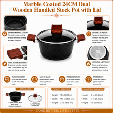 Marble Coated 24CM Dual Wooden Handled Stock Pot with Lid