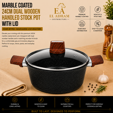 Marble Coated 24CM Dual Wooden Handled Stock Pot with Lid