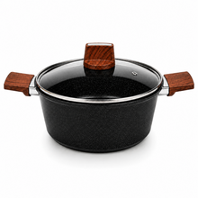 Marble Coated 24CM Dual Wooden Handled Stock Pot with Lid