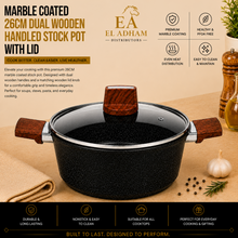 Marble Coated 26CM Dual Wooden Handled Stock Pot with Lid