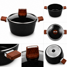 Marble Coated 28CM Dual Wooden Handled Stock Pot with Lid