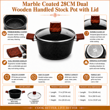 Marble Coated 28CM Dual Wooden Handled Stock Pot with Lid