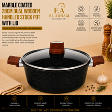 Marble Coated 28CM Dual Wooden Handled Stock Pot with Lid