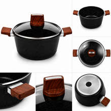 Marble Coated 28CM Dual Wooden Handled Stock Pot with Lid