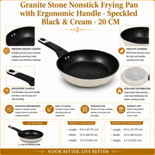 Granite Stone Nonstick Frying Pan with Ergonomic Handle - Speckled Black & Cream - 20 CM