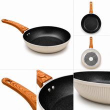 Granite Stone Nonstick Frying Pan with Ergonomic Handle - Ribbed Cream - 20 CM