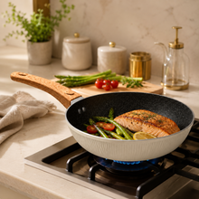 Granite Stone Nonstick Frying Pan with Ergonomic Handle - Ribbed Cream - 20 CM