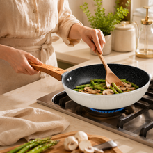 Granite Stone Nonstick Frying Pan with Ergonomic Handle - Ribbed Cream - 20 CM