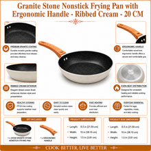 Granite Stone Nonstick Frying Pan with Ergonomic Handle - Ribbed Cream - 20 CM