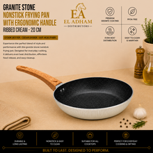 Granite Stone Nonstick Frying Pan with Ergonomic Handle - Ribbed Cream - 20 CM