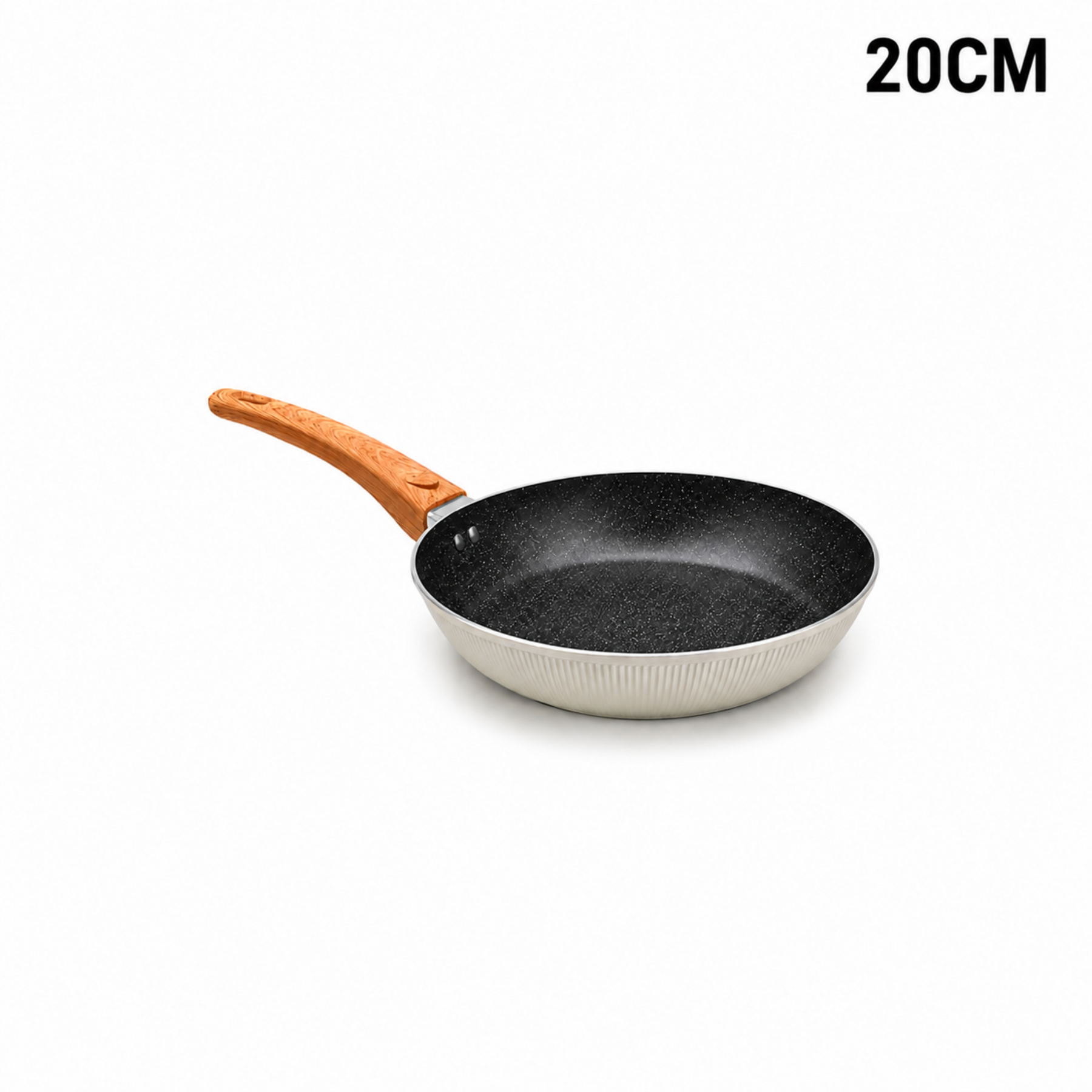 Granite Stone Nonstick Frying Pan with Ergonomic Handle - Ribbed Cream - 20 CM