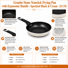 Granite Stone Nonstick Frying Pan with Ergonomic Handle - Speckled Black & Cream - 22 CM