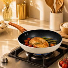 Granite Stone Nonstick Frying Pan with Ergonomic Handle - Ribbed Cream - 22 CM