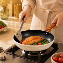 Granite Stone Nonstick Frying Pan with Ergonomic Handle - Ribbed Cream - 22 CM
