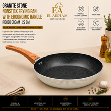 Granite Stone Nonstick Frying Pan with Ergonomic Handle - Ribbed Cream - 22 CM