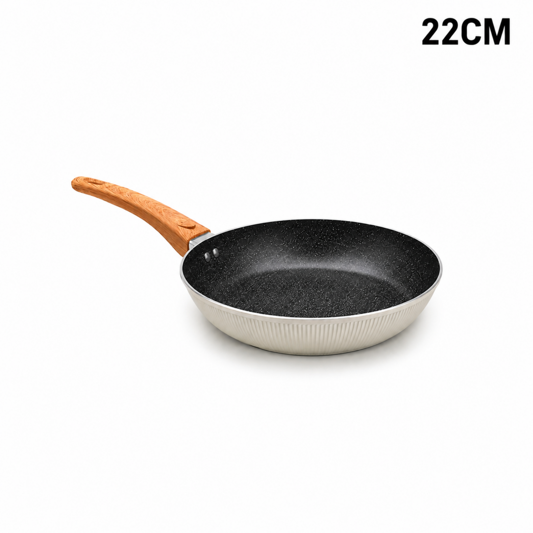 Granite Stone Nonstick Frying Pan with Ergonomic Handle - Ribbed Cream - 22 CM