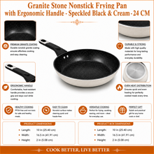 Granite Stone Nonstick Frying Pan with Ergonomic Handle - Speckled Black & Cream - 24 CM