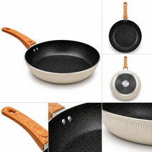 Granite Stone Nonstick Frying Pan with Ergonomic Handle - Ribbed Cream - 24 CM