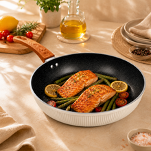 Granite Stone Nonstick Frying Pan with Ergonomic Handle - Ribbed Cream - 24 CM