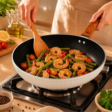 Granite Stone Nonstick Frying Pan with Ergonomic Handle - Ribbed Cream - 24 CM