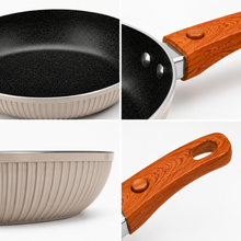 Granite Stone Nonstick Frying Pan with Ergonomic Handle - Ribbed Cream - 24 CM