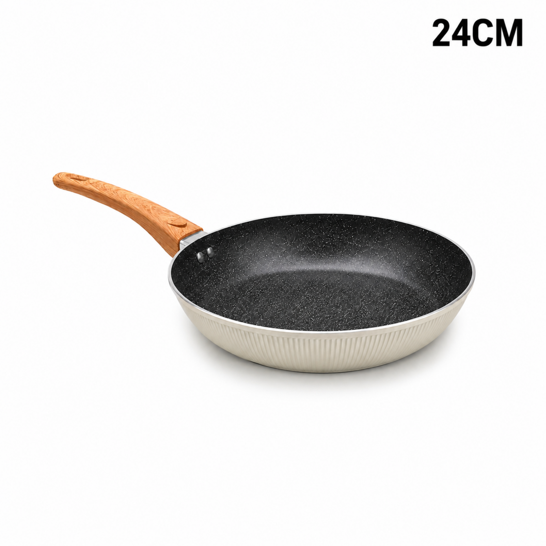 Granite Stone Nonstick Frying Pan with Ergonomic Handle - Ribbed Cream - 24 CM