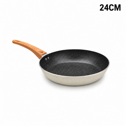 Granite Stone Nonstick Frying Pan with Ergonomic Handle - Ribbed Cream - 24 CM