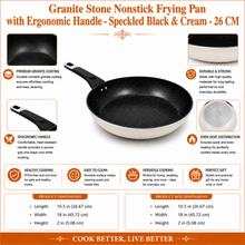 Granite Stone Nonstick Frying Pan with Ergonomic Handle - Speckled Black & Cream - 26 CM