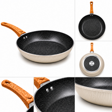 Granite Stone Nonstick Frying Pan with Ergonomic Handle - Ribbed Cream - 26 CM