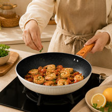 Granite Stone Nonstick Frying Pan with Ergonomic Handle - Ribbed Cream - 26 CM