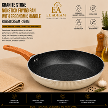 Granite Stone Nonstick Frying Pan with Ergonomic Handle - Ribbed Cream - 26 CM