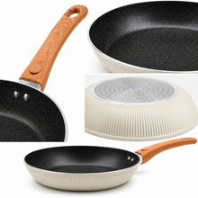Granite Stone Nonstick Frying Pan with Ergonomic Handle - Ribbed Cream - 26 CM