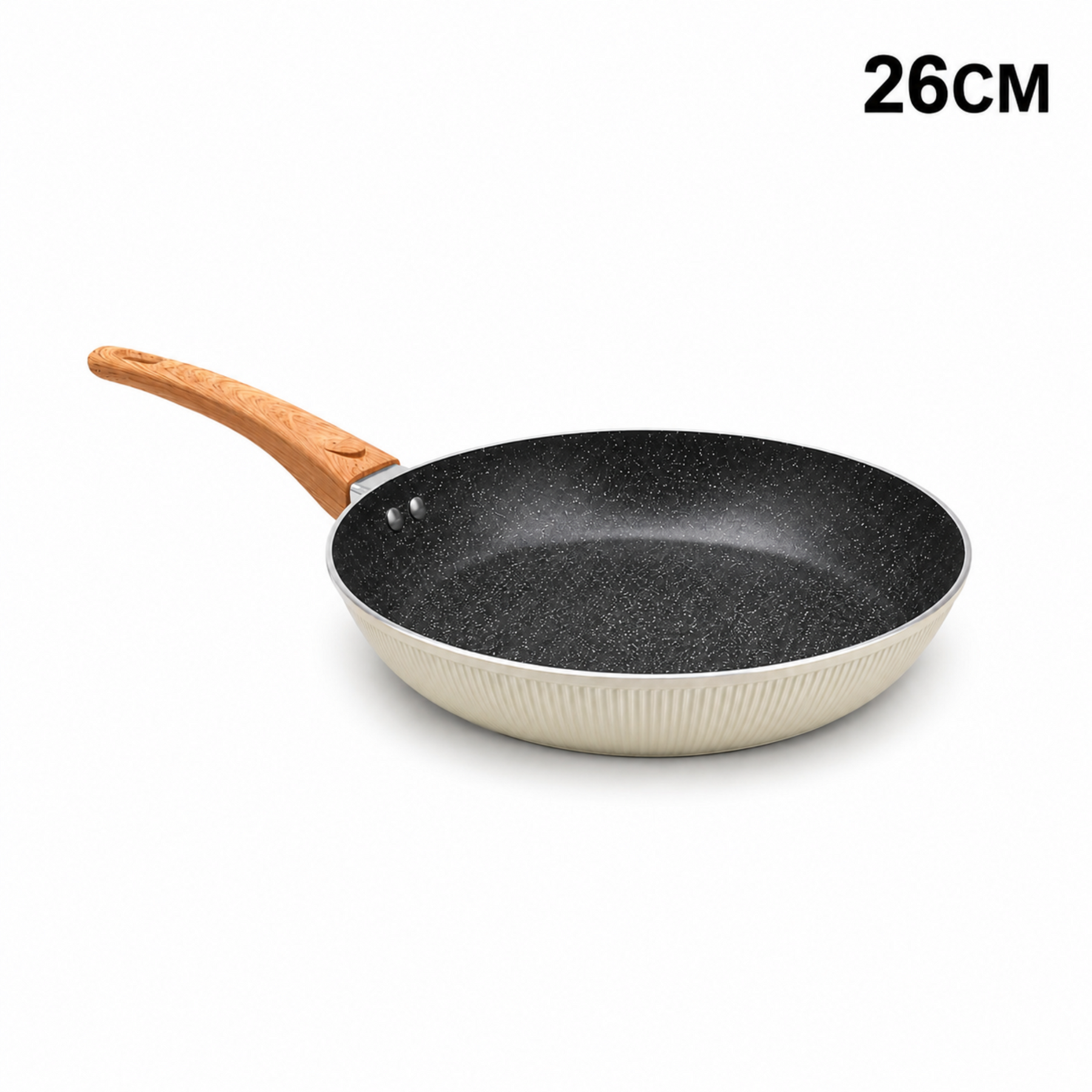 Granite Stone Nonstick Frying Pan with Ergonomic Handle - Ribbed Cream - 26 CM
