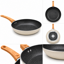 Granite Stone Nonstick Frying Pan with Ergonomic Handle - Ribbed Cream - 28 CM