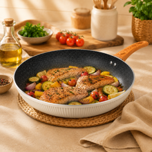 Granite Stone Nonstick Frying Pan with Ergonomic Handle - Ribbed Cream - 28 CM