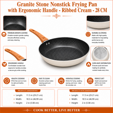 Granite Stone Nonstick Frying Pan with Ergonomic Handle - Ribbed Cream - 28 CM