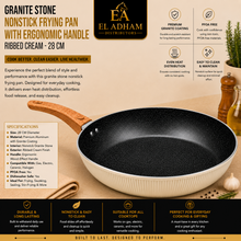 Granite Stone Nonstick Frying Pan with Ergonomic Handle - Ribbed Cream - 28 CM