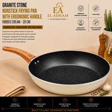 Granite Stone Nonstick Frying Pan with Ergonomic Handle - Ribbed Cream - 28 CM