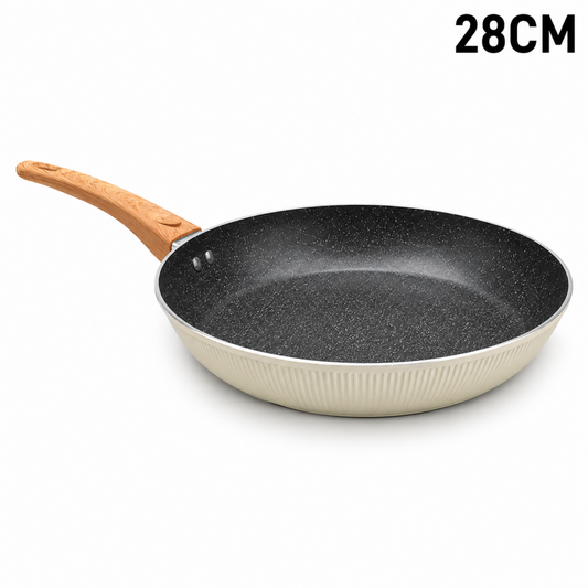 Granite Stone Nonstick Frying Pan with Ergonomic Handle - Ribbed Cream - 28 CM