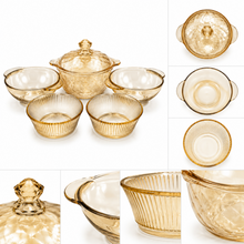 Amber Glass Serving Bowl & Covered Soup Set - 5 Piece Set