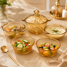Amber Glass Serving Bowl & Covered Soup Set - 5 Piece Set
