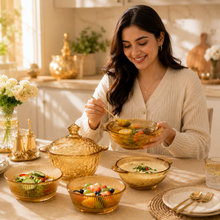 Amber Glass Serving Bowl & Covered Soup Set - 5 Piece Set
