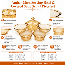 Amber Glass Serving Bowl & Covered Soup Set - 5 Piece Set