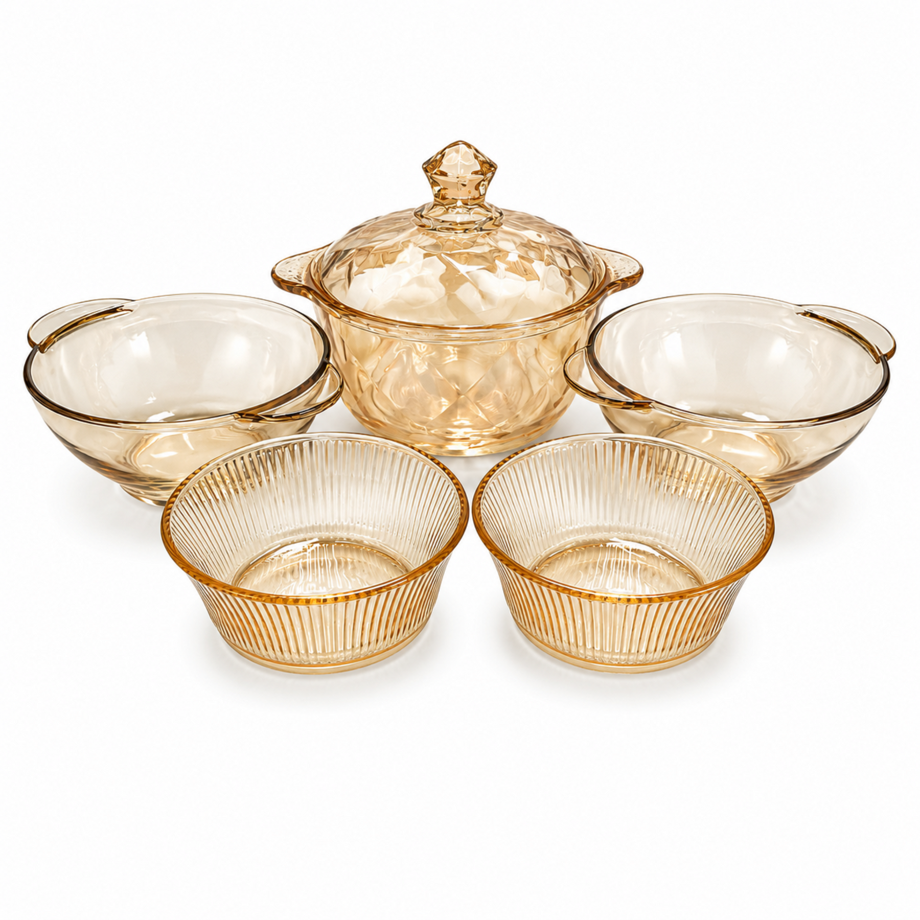 Amber Glass Serving Bowl & Covered Soup Set - 5 Piece Set