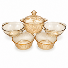 Amber Glass Serving Bowl & Covered Soup Set - 5 Piece Set